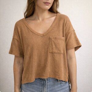 Sage + Stone Womens Waffle Knit Crop Top Size Medium Casual Tee